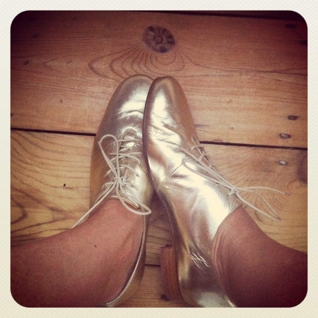 gold tone tap shoes, £150, labour-of-love-shop.com (BUY ME HERE!)